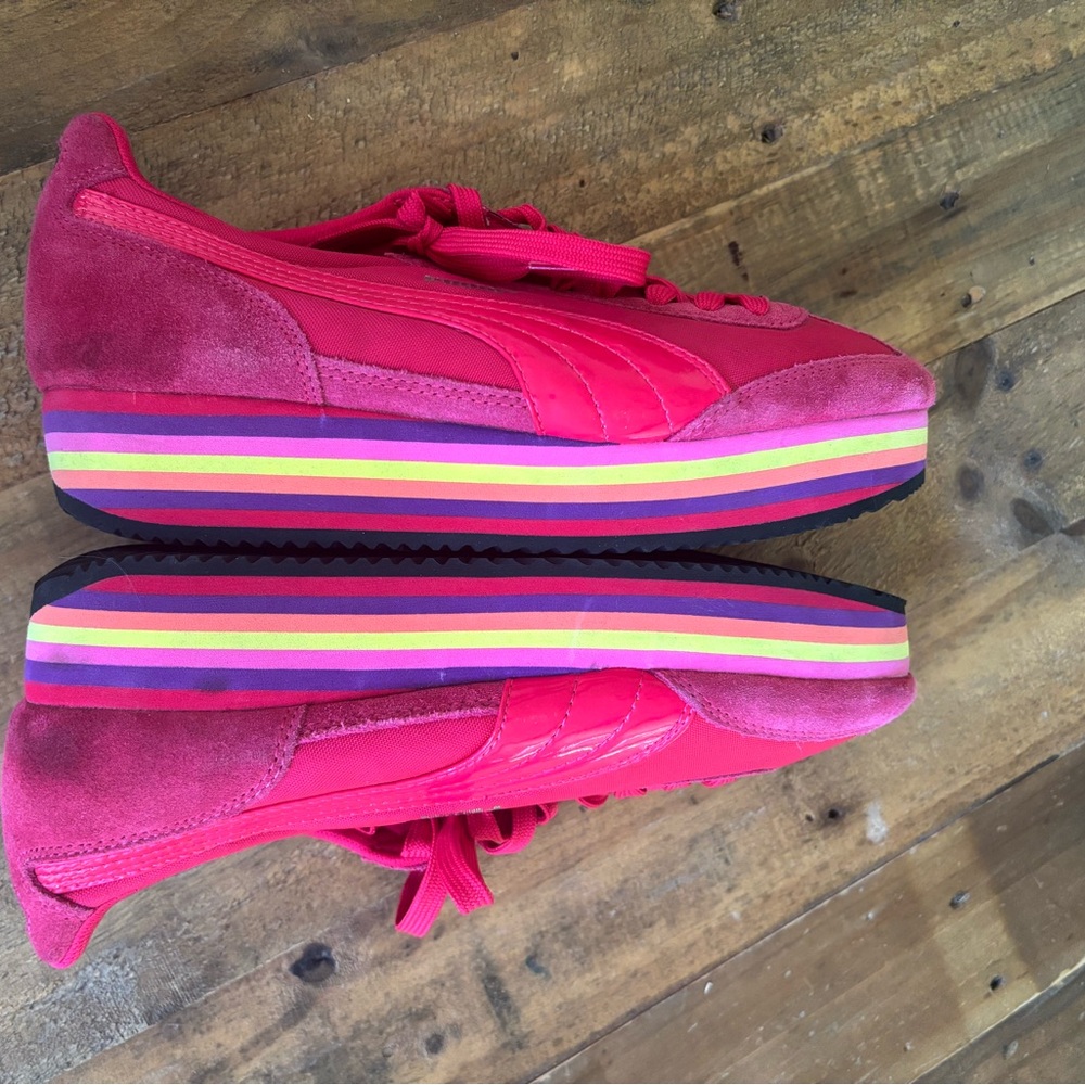 Pink Puma Platform Suede Sneakers with Rainbow 🌈 Soles - Picture 3 of 9